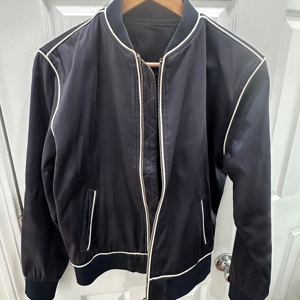 M.A.P. Navy Silk Bomber Jacket - Picture 2 of 11